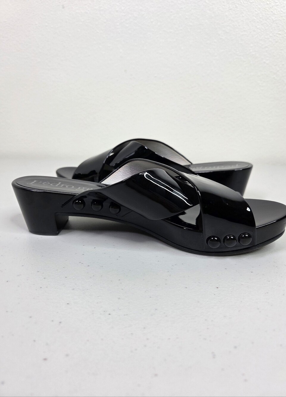 Pedro Garcia Black Patent Slide Sandals - Picture 7 of 16